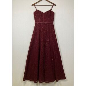 Jules & Cleo Burgundy Sequin Lace Corset Back Formal Gown Dress 8